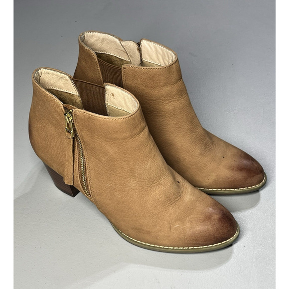 Vionic Sterling Ankle Boots Womens 8 Beige Leather Stacked Heel Side Zip Booties - Picture 2 of 9